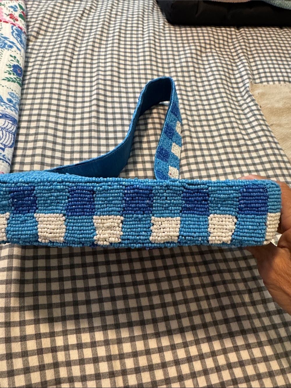 Blue Beaded Shoulder Bag with Red Lobster Motif - Picture 3 of 9
